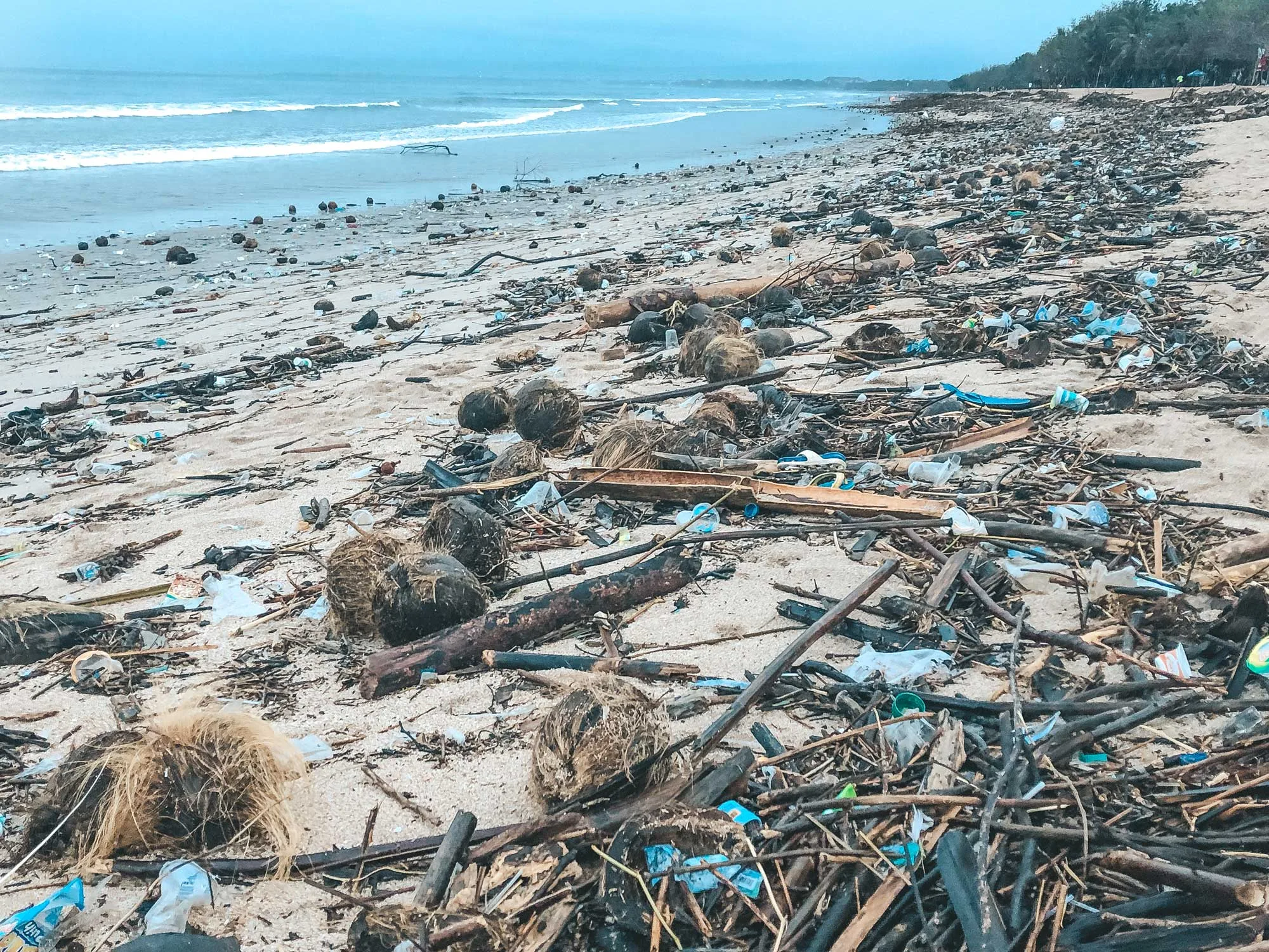 plastic pollution on the beach of bali