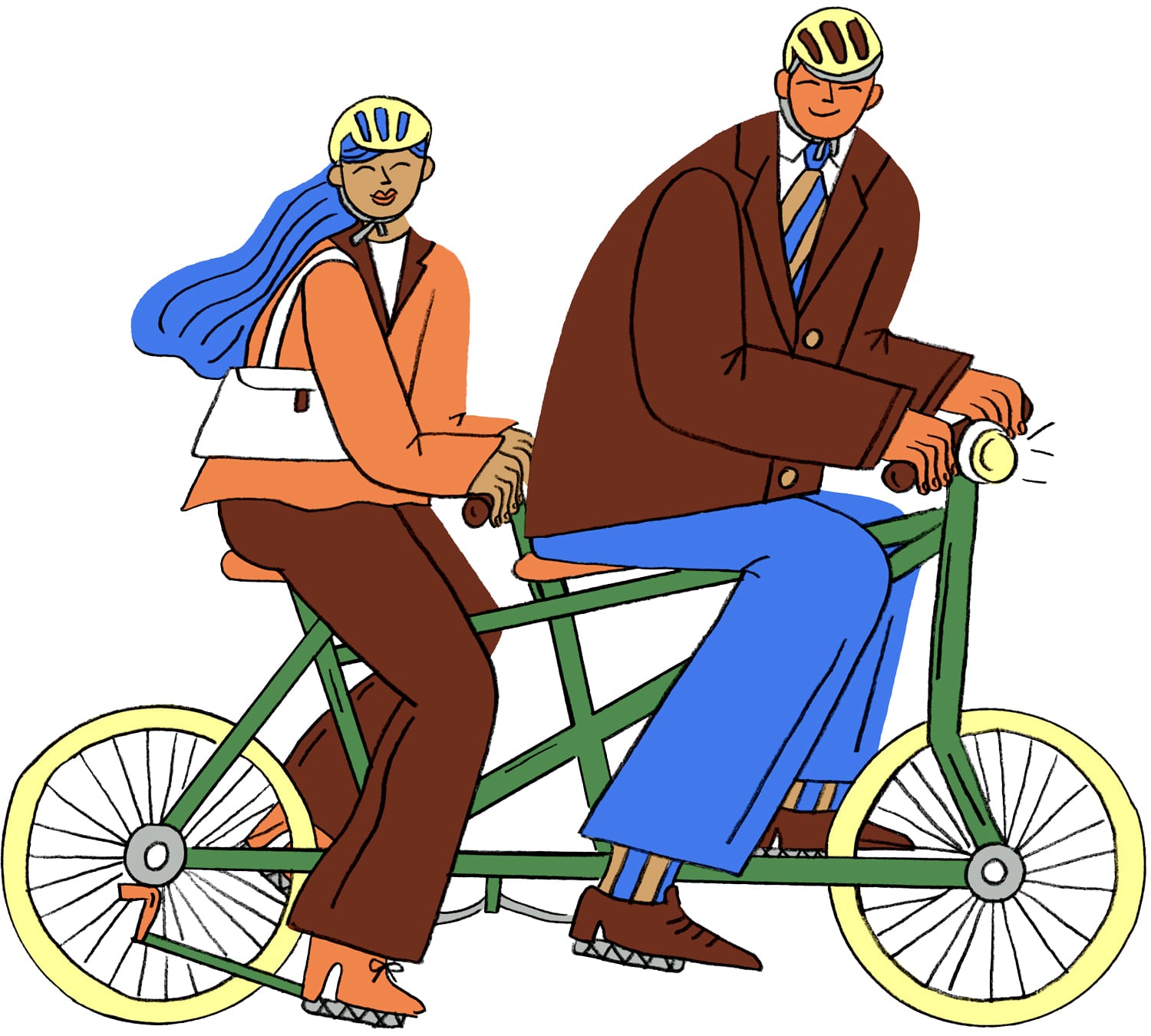 illustration of two people riding a tandem bike