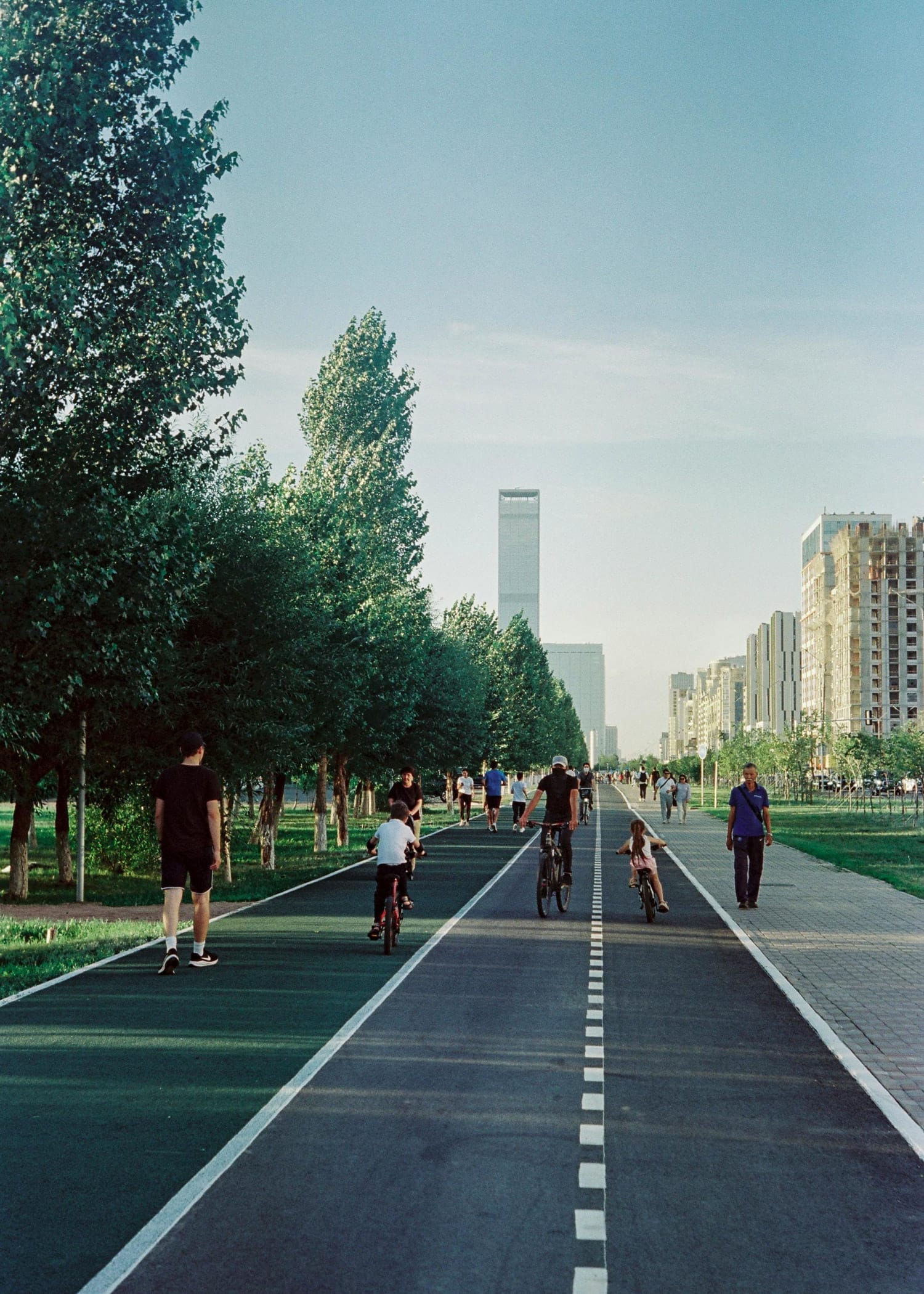 A bike path in an urban environment in Astana, Kazakhstan