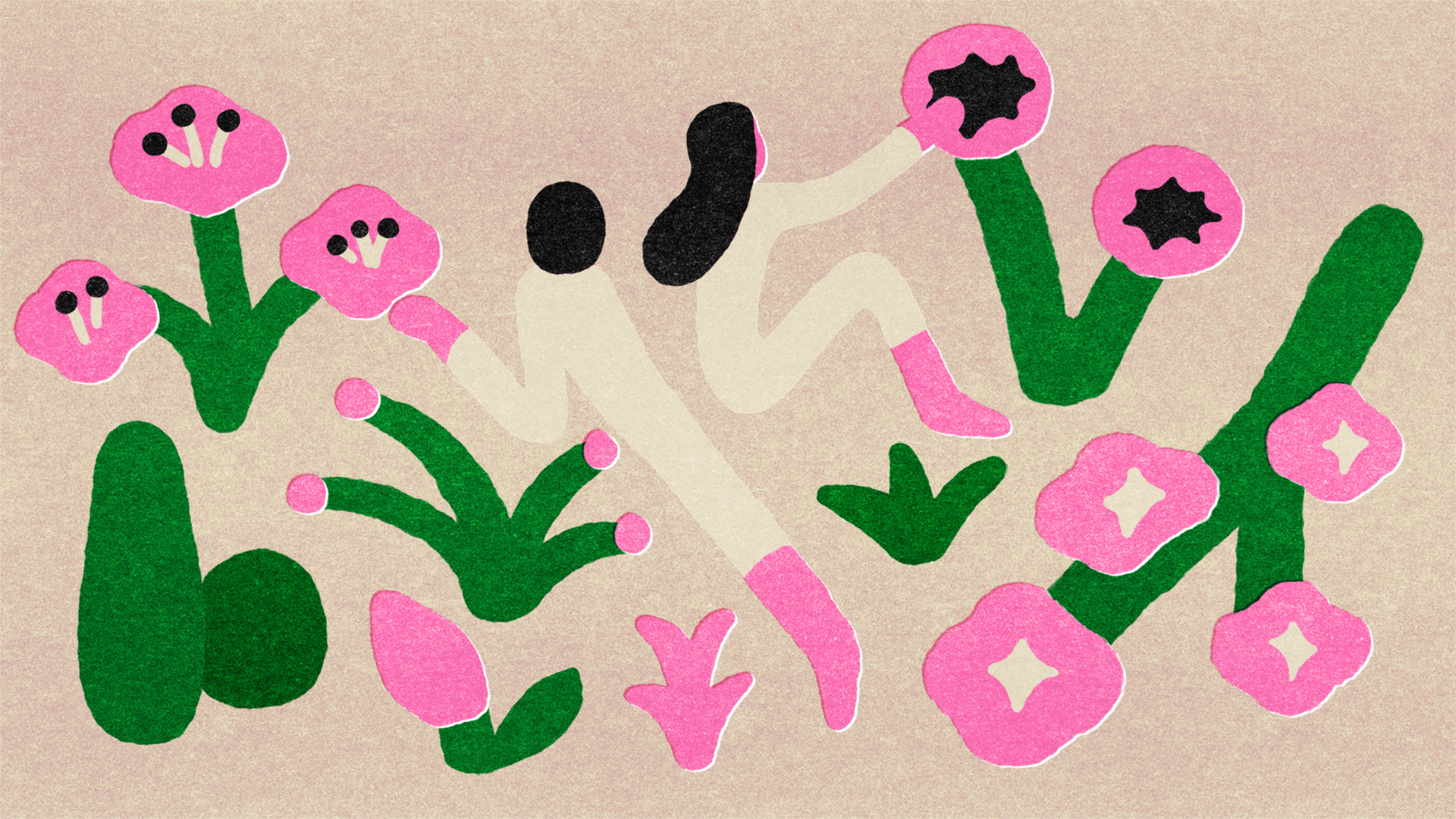 illustration of people emerging in plants. plant blindness