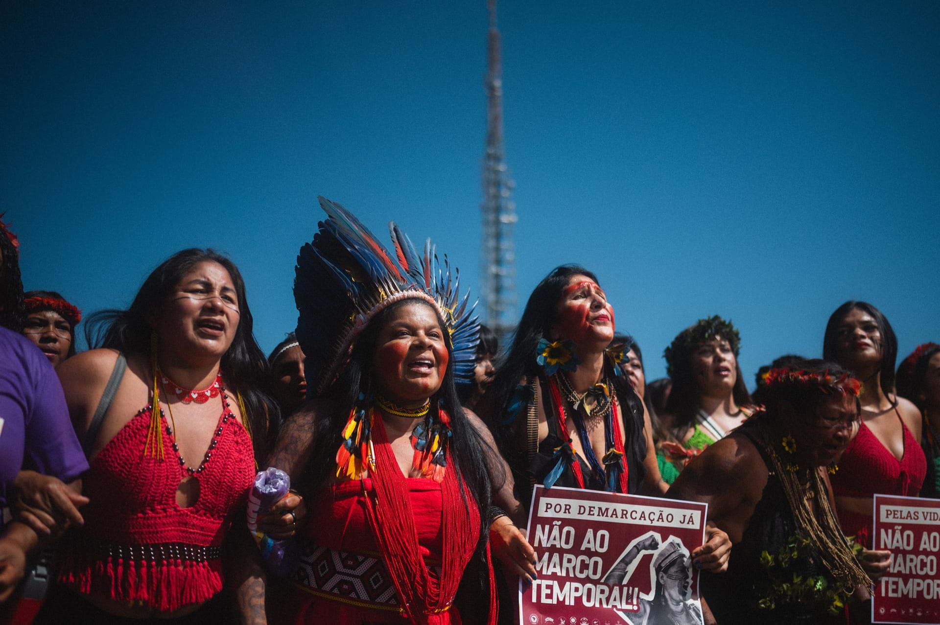 Sônia Guajajara at Anmiga's Indigenous Women's March in 2023. Anmiga