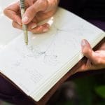 Close up of someone nature journaling in a notebook.