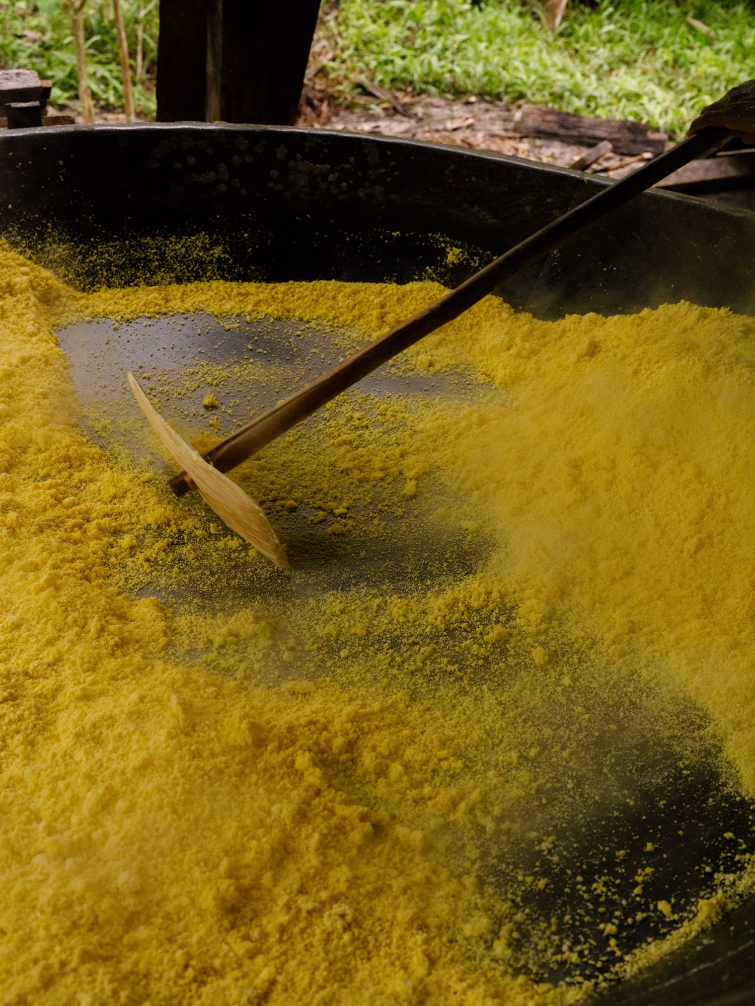 Manioc flour being prepared. An important part of consuming açaí in Pará,