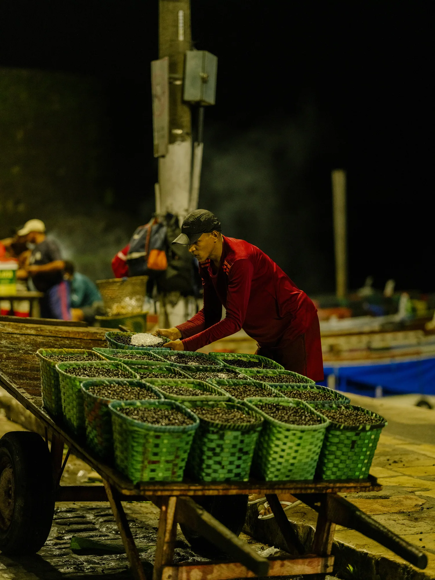 Buckets of Acai ready to be sold at the market in Belém